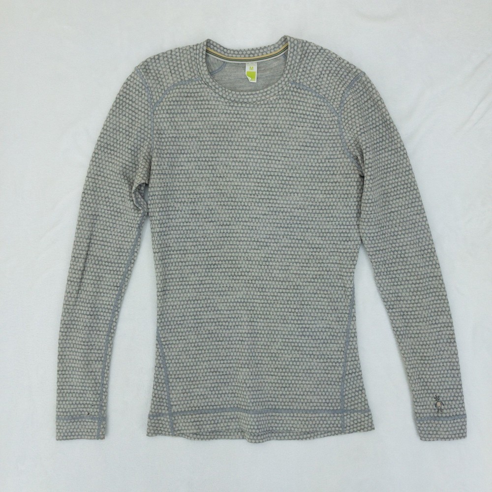 HOLES Smartwool Base Layer Crew Neck Shirt Womens Medium Gray 100% Merino Wool