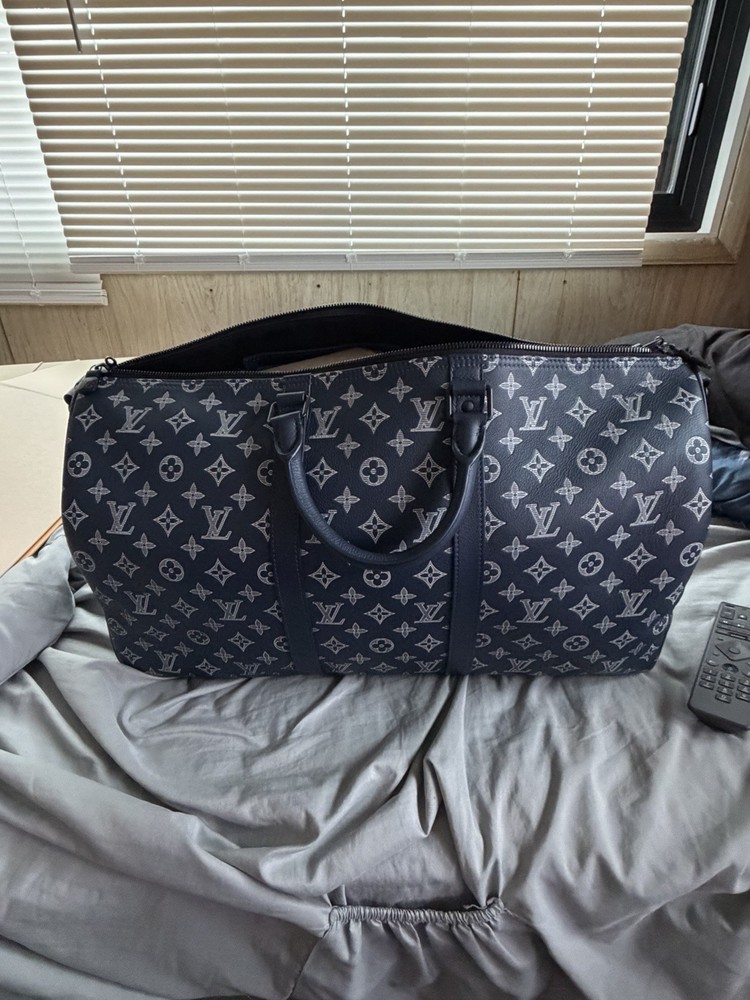 Louis Vuitton Keepall Bandoulière 50 Canvas/Leather Duffle Bag Men Ink Blue