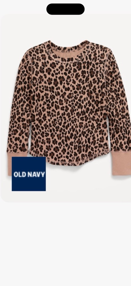 Girls Old Navy Leopard Print Long Sleeve Top Size L 10 Brown Animal Print