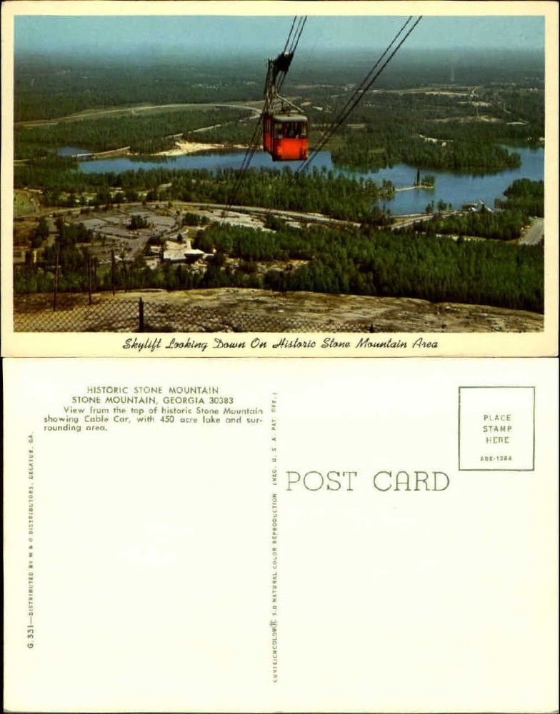 Stone Mountain Georgia skylift aerial tram 1950s-1960s unused postcard