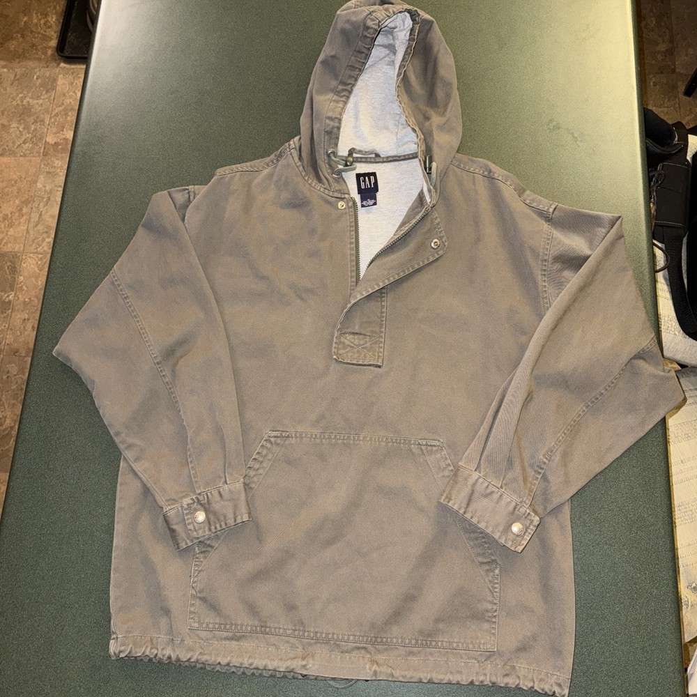 Vintage 90s GAP 1/4-Zip Hooded 100% Cotton Pull Over Loose Fit