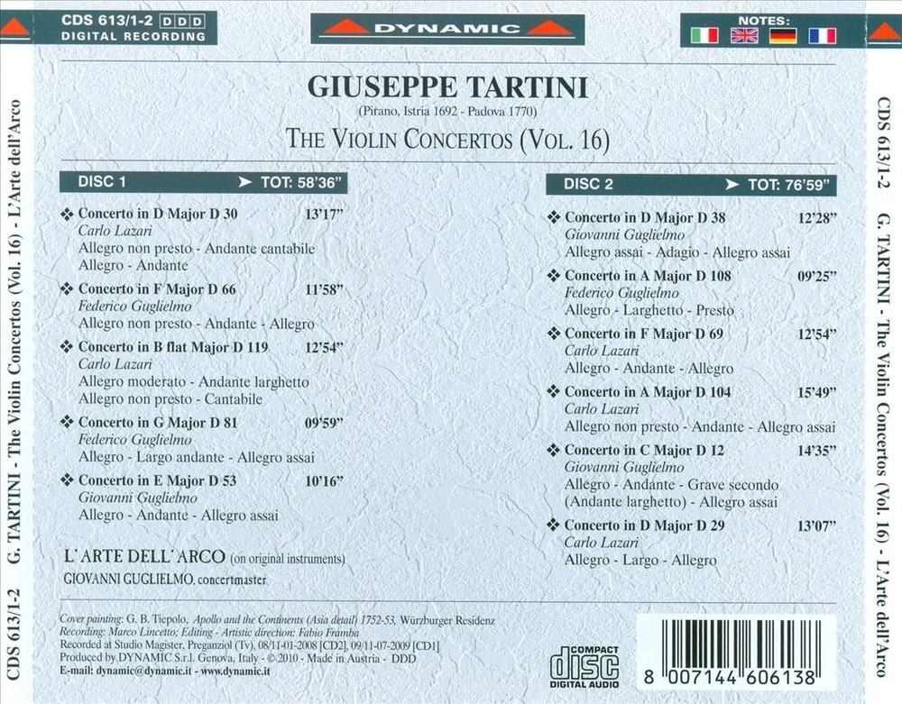 L'arte Dell'arco/Giovanni Guglielmo Giuseppe Tartini: The Violin Concerto, Vol.
