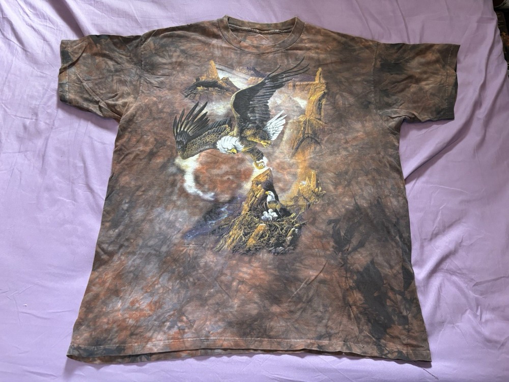 The Mountain Bald Eagle Nest Shirt Mens 2XL XXL Brown Tie Dye Vintage 90s Nature
