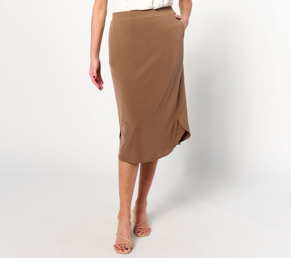 Susan Graver Women's Petite Skirt 3XP Essentials Liquid Knit Curve Brown A644531
