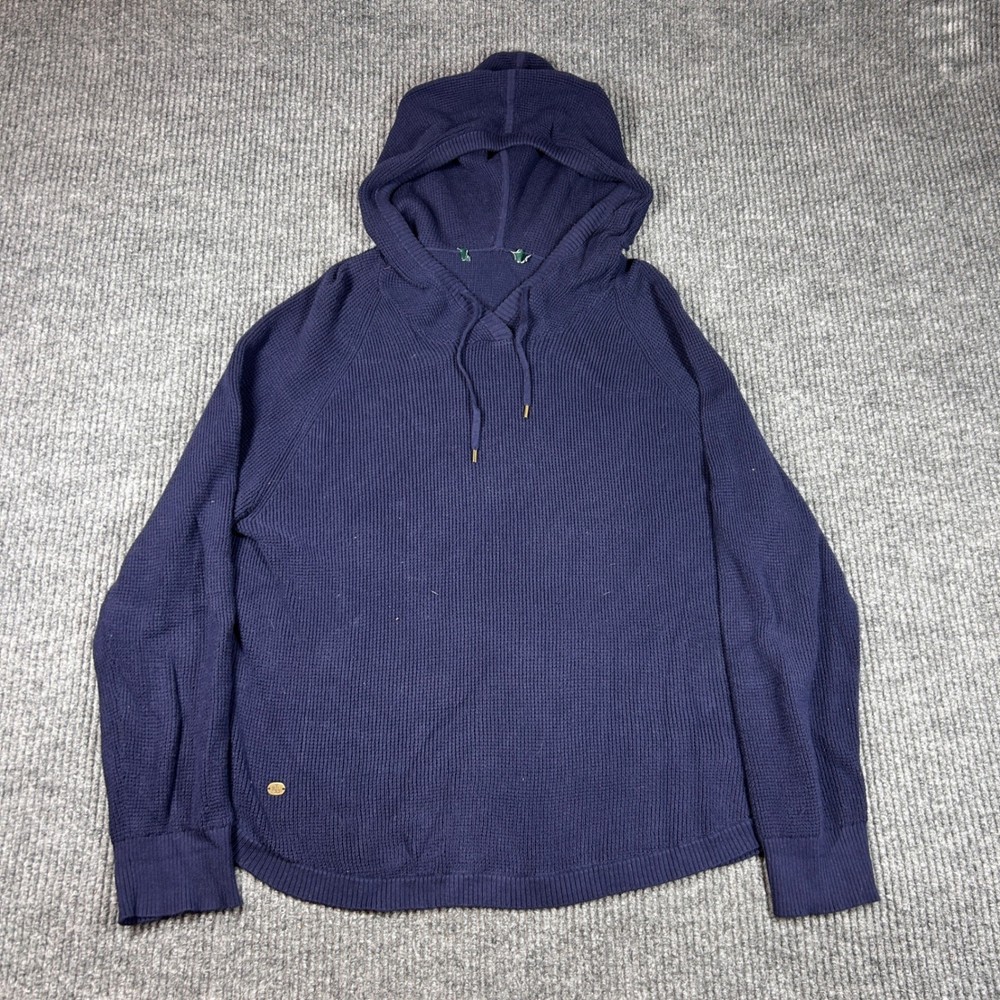 Ralph Lauren Sweater Womens L Navy Blue Waffle Knit Cotton Hoodie Pullover