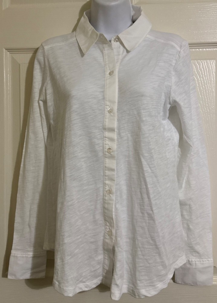 Theory White Long Sleeve T-Shirt Women’s Button Down 100% Cotton Peru Sz M NWOT