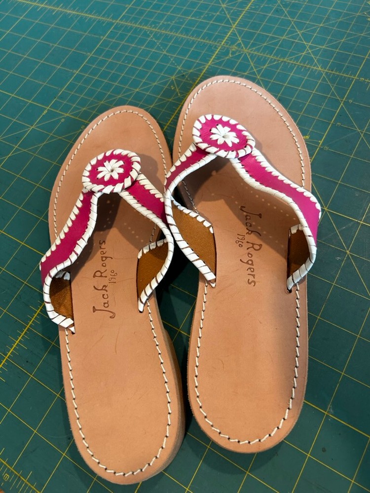NWOT Women's JACK ROGERS Whipstitched Pink LEATHER Thong SANDALS  Size  11 B