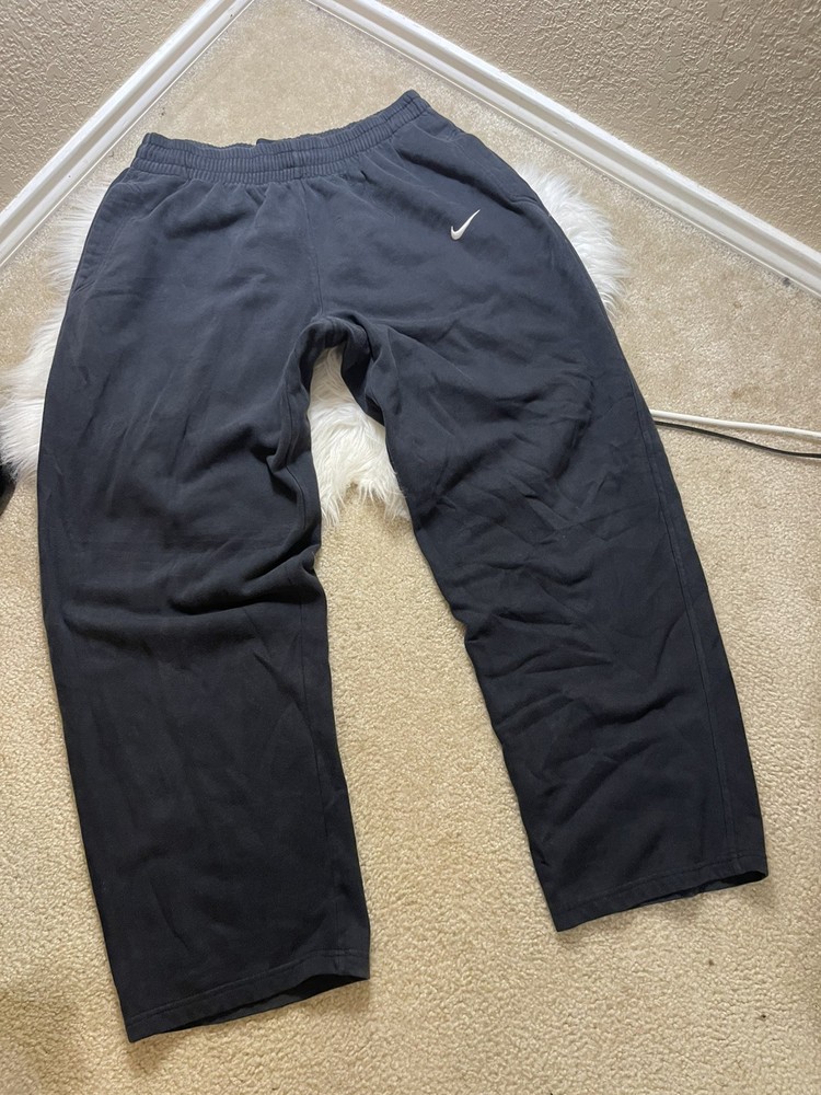VTG Nike Pants Mens XL White Swoosh Baggy Sweatpants Y2K Black Distressed