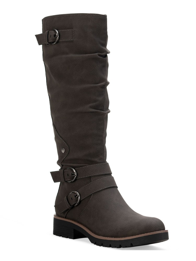 SUN STONE Womens Gray Stretch Brinley Round Toe Block Heel Riding Boot 6 M