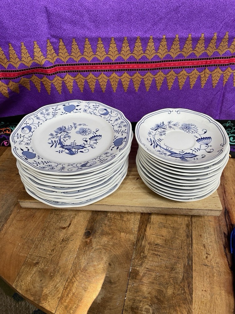 BOHEMIA Porcelain Plate Blue & White Floral Octagonal Czechoslovakia