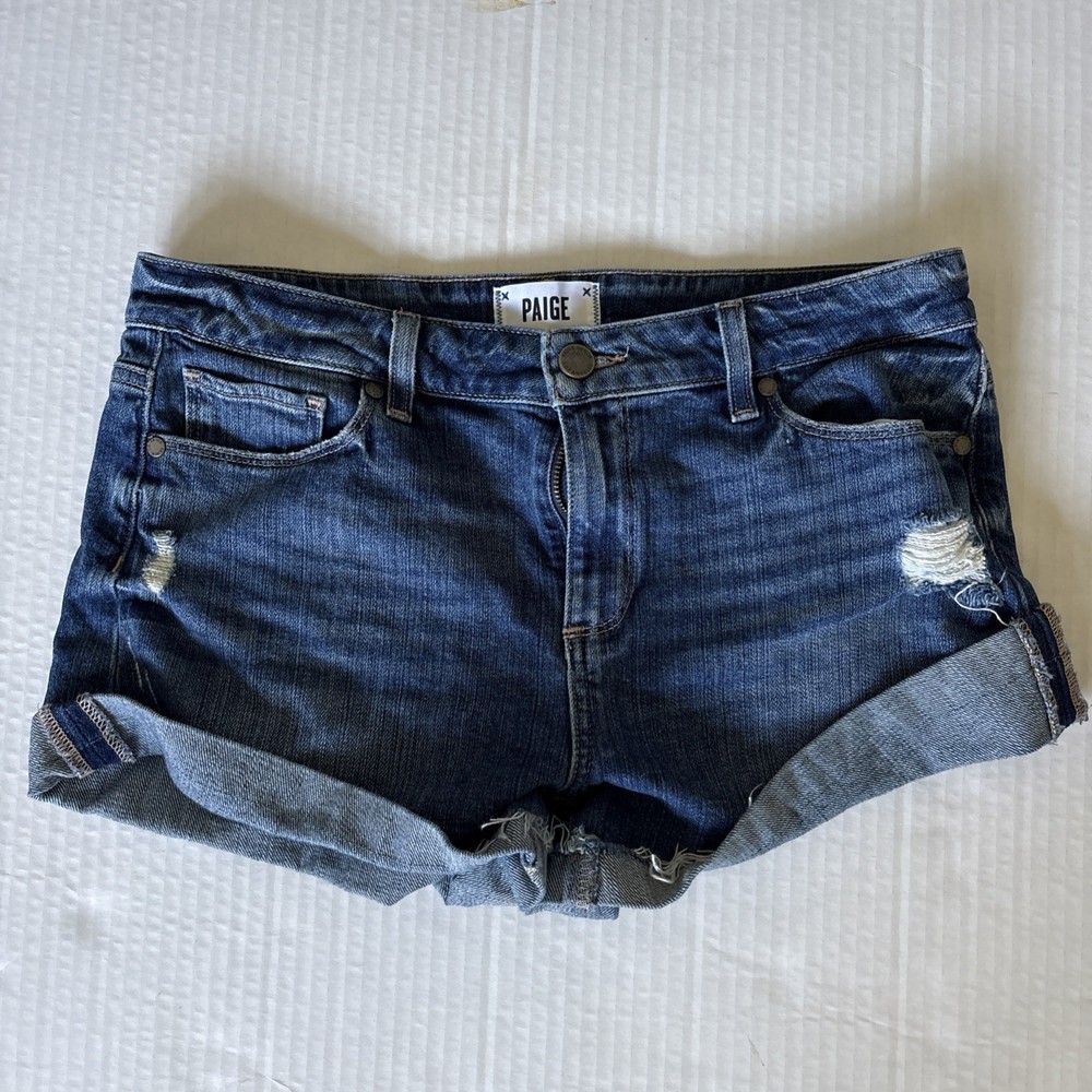 Paige Jimmy Jimmy Distressed Denim Shorts size 29 Womens medium wash rolled