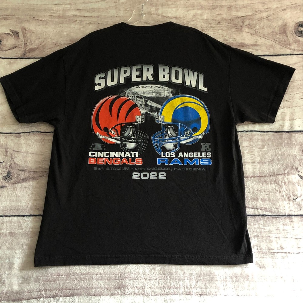 Super Bowl LVI 2022 T Shirt XL Mens Black Short Sleeve Tee LA Rams Bengals Sofi