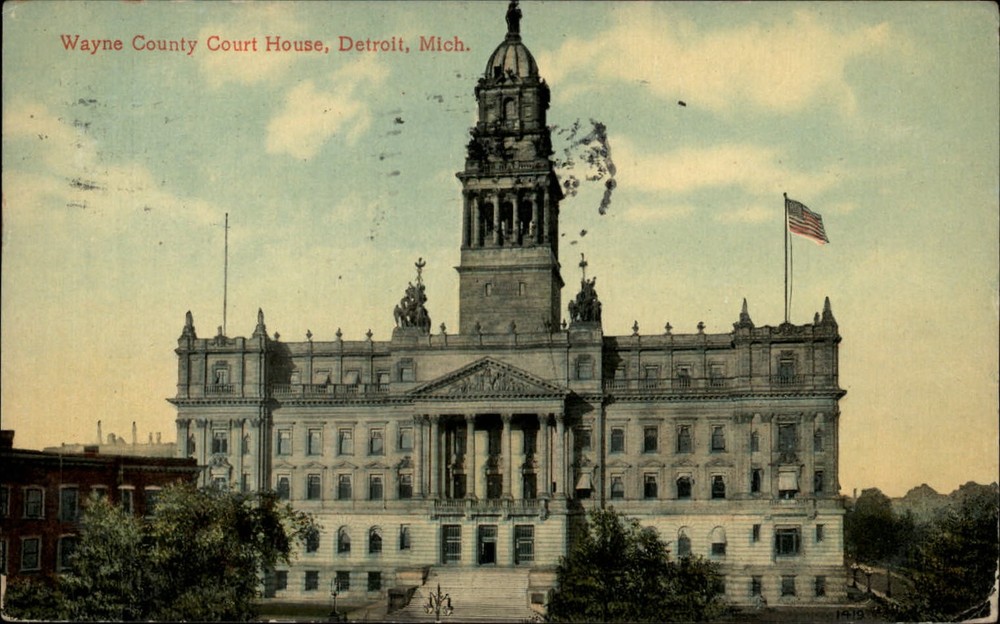 Michigan Detroit Wayne County Court House ~ 1910 vintage postcard  ~ s9547