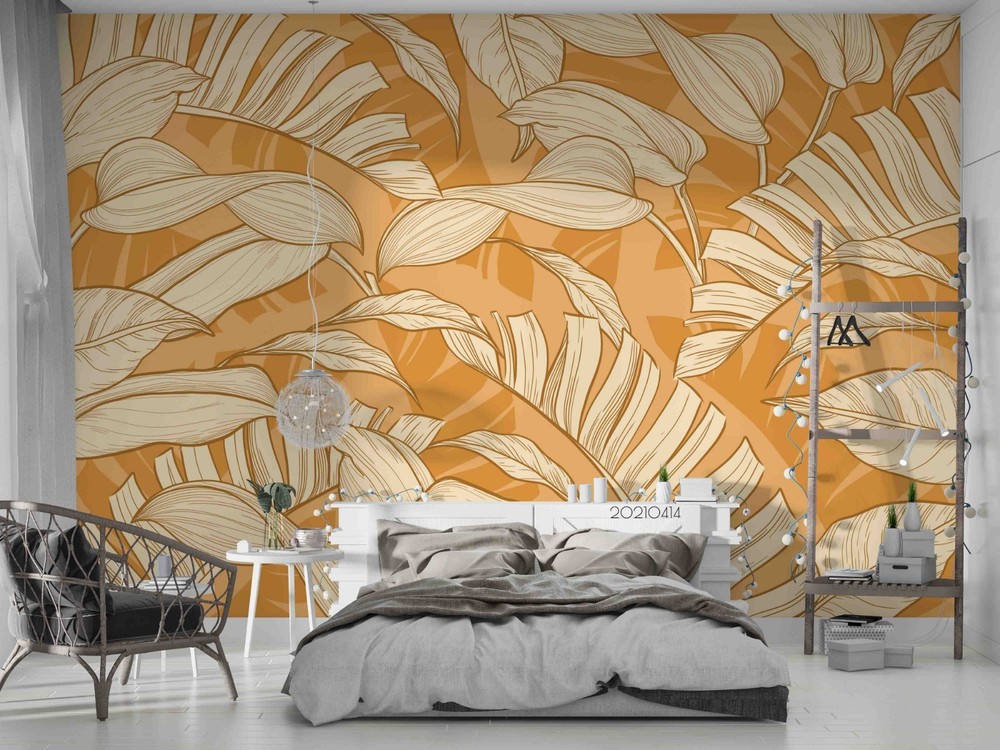 3D Hand-drawn Leaves Illustration Wall Murals Wallpaper Murals Wall Sticker