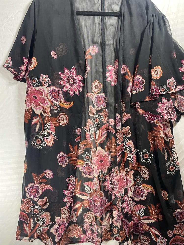 Maurices XXL Black Floral Chiffon Kimono Jacket Sheer Lightweight Women's Top