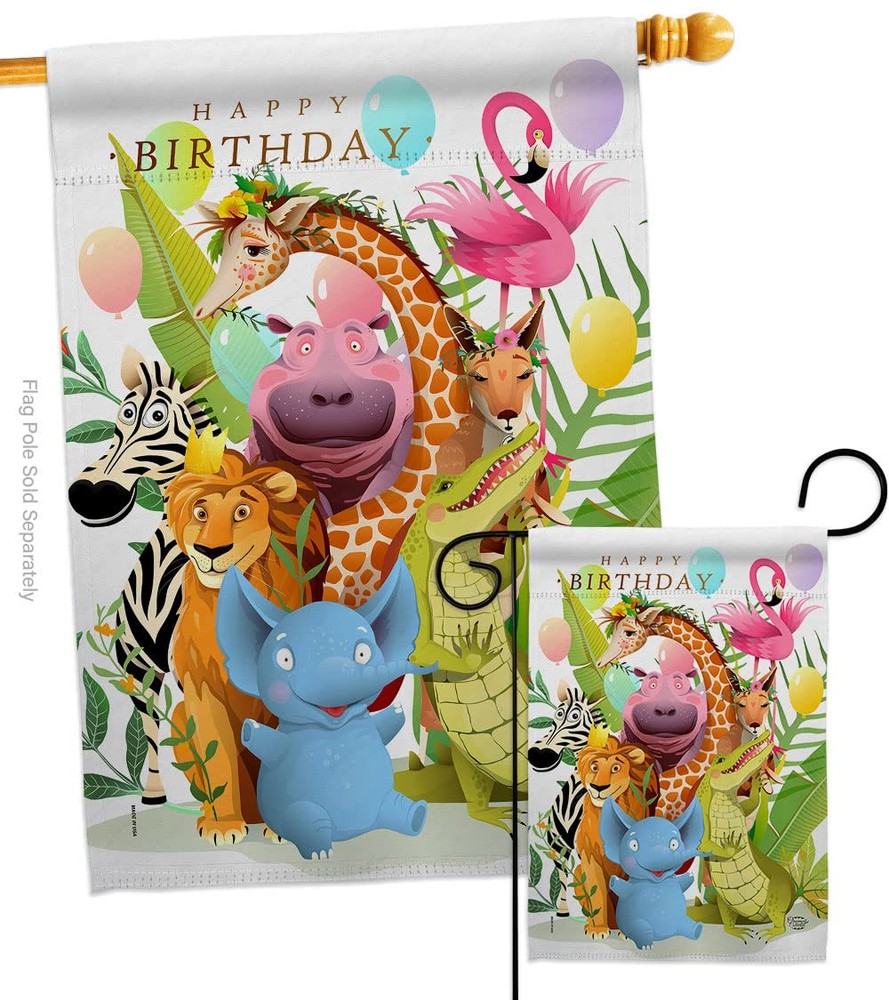 Buddy Birthday Party Garden Flag Set with Celebration Cake Design Gift