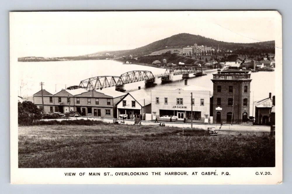 Canada- Gaspe Quebec Main Street Overlooking Harbour Postal Old Vintage Postcard