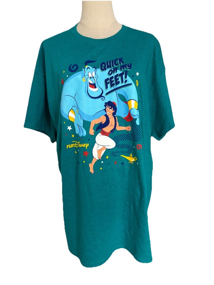 Disney Parks Run Disney Quick On My Feet Green T-Shirt XL New Short Sleeve Bini