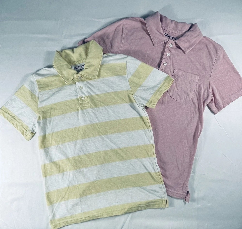LOT 2 ThereABouts Polo Shirt Boys M 10 / 12 Collared Short Sleeve 1/4 Button Up