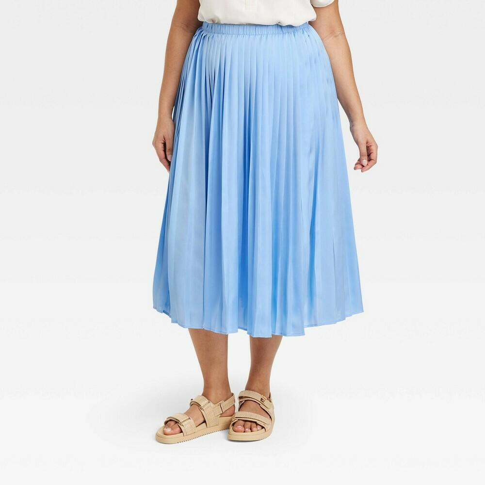 Skirt Blue A-Line Midi Pleated Women's 2X By A New Day