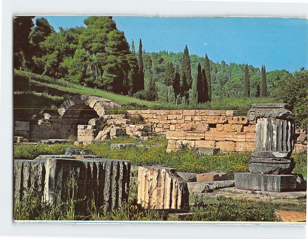 Postcard Capital and Entrance to the Stadium Olympia Greece