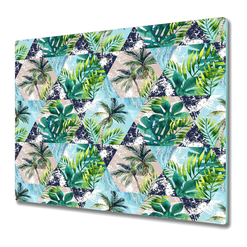 Glass Surface Protector Geometric Tropic Watercolour Palm Trees Hexagon 60x52