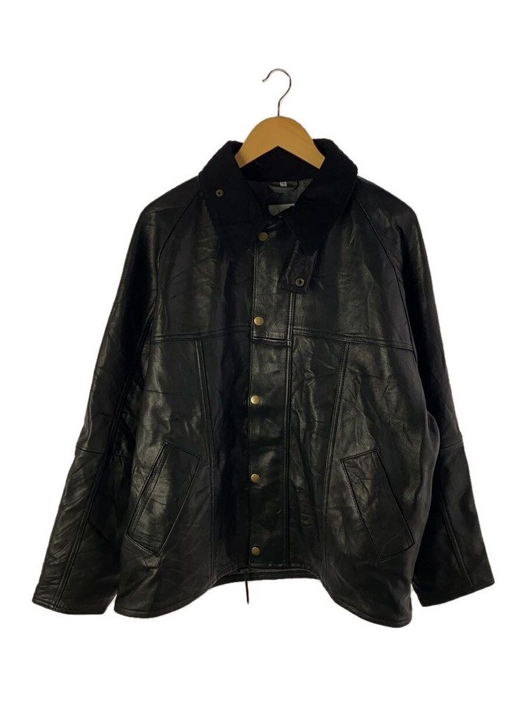 Yused Black Plain Leather Driver Blouson Jacket Size 2
