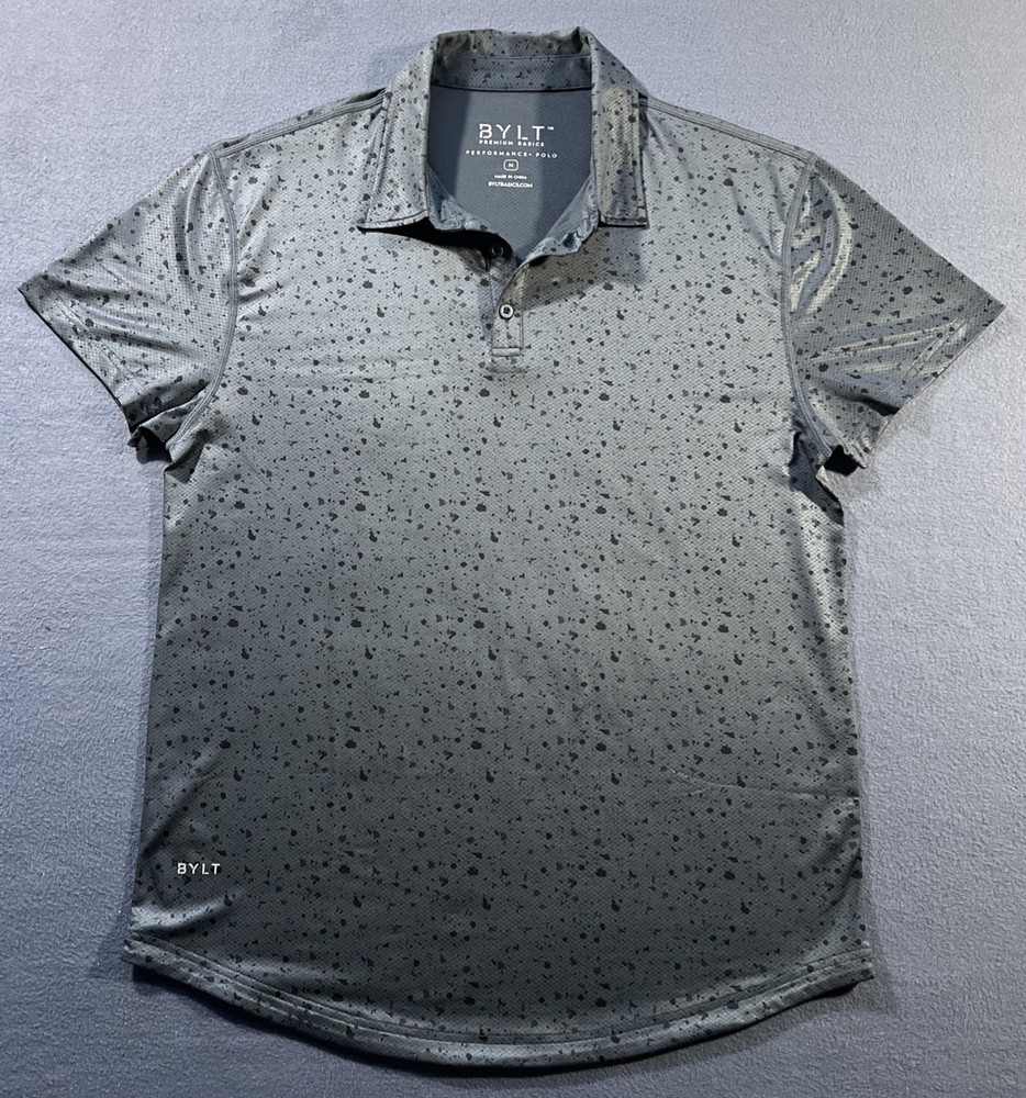 BYLT Golf Polo Shirt Mens Medium Gray Splatter The Linksman Performance Putting