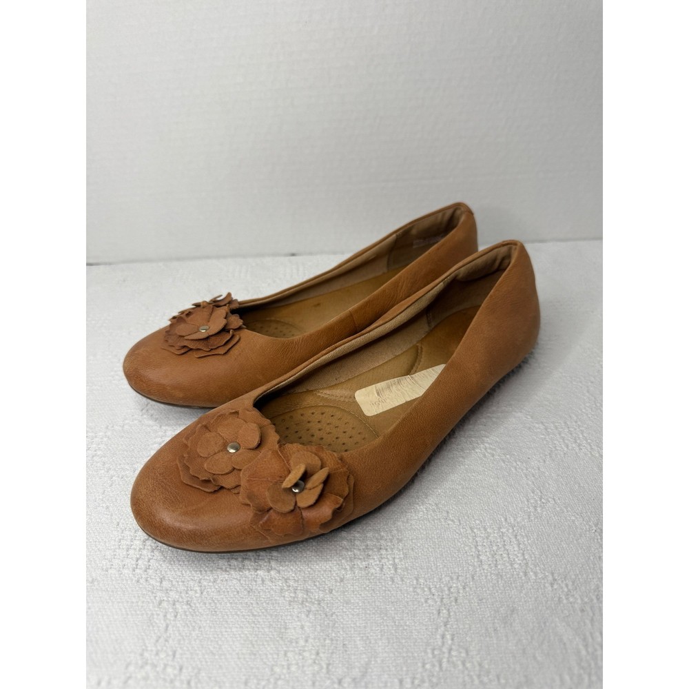 Clarks Artisan Brown Leather Flower Ballet Flats Women's Size 8.5M