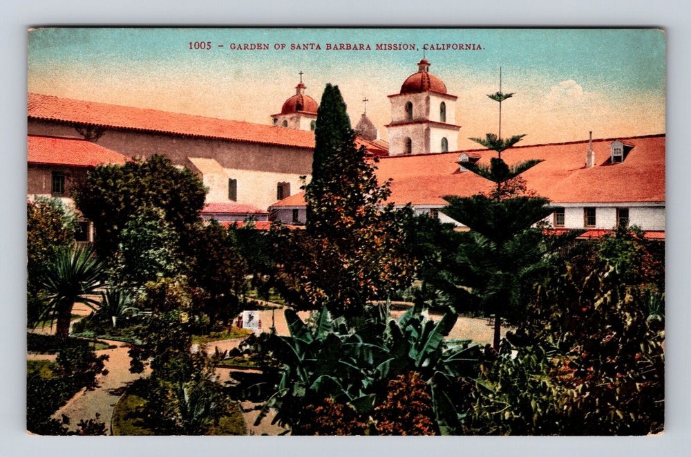 Santa Barbara CA-California, Garden Of Santa Barbara Mission, Vintage Postcard