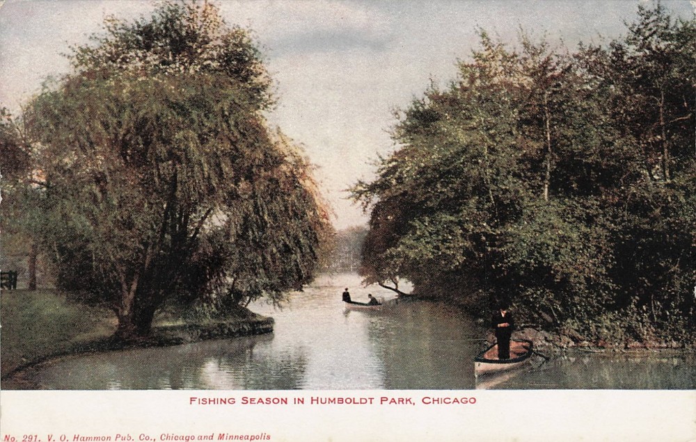 Circa 1907 Fishing Season in Humboldt Park Chicago Illinois V.O. Hammon Postcard