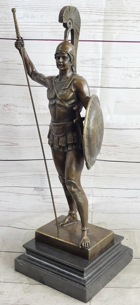 ACHILLES W/ SPEAR  SHIELD GREEK MYTHOLOGY Sculpture Statue Pure Bronze-image