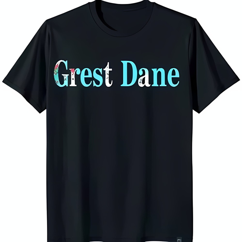 Black T-Shirt with White & Blue 'Grest Dane' Print Casual Tee