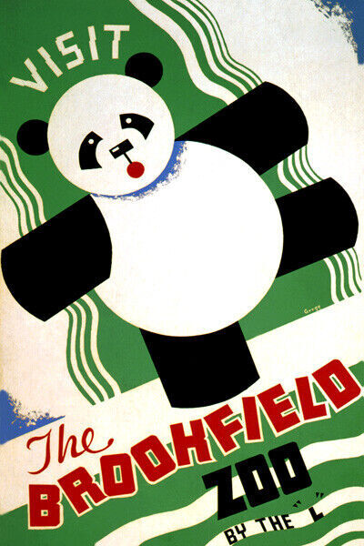 Visit The Brookfield Zoo Children Panda Bear Usa Travel Vintage Poster Repro