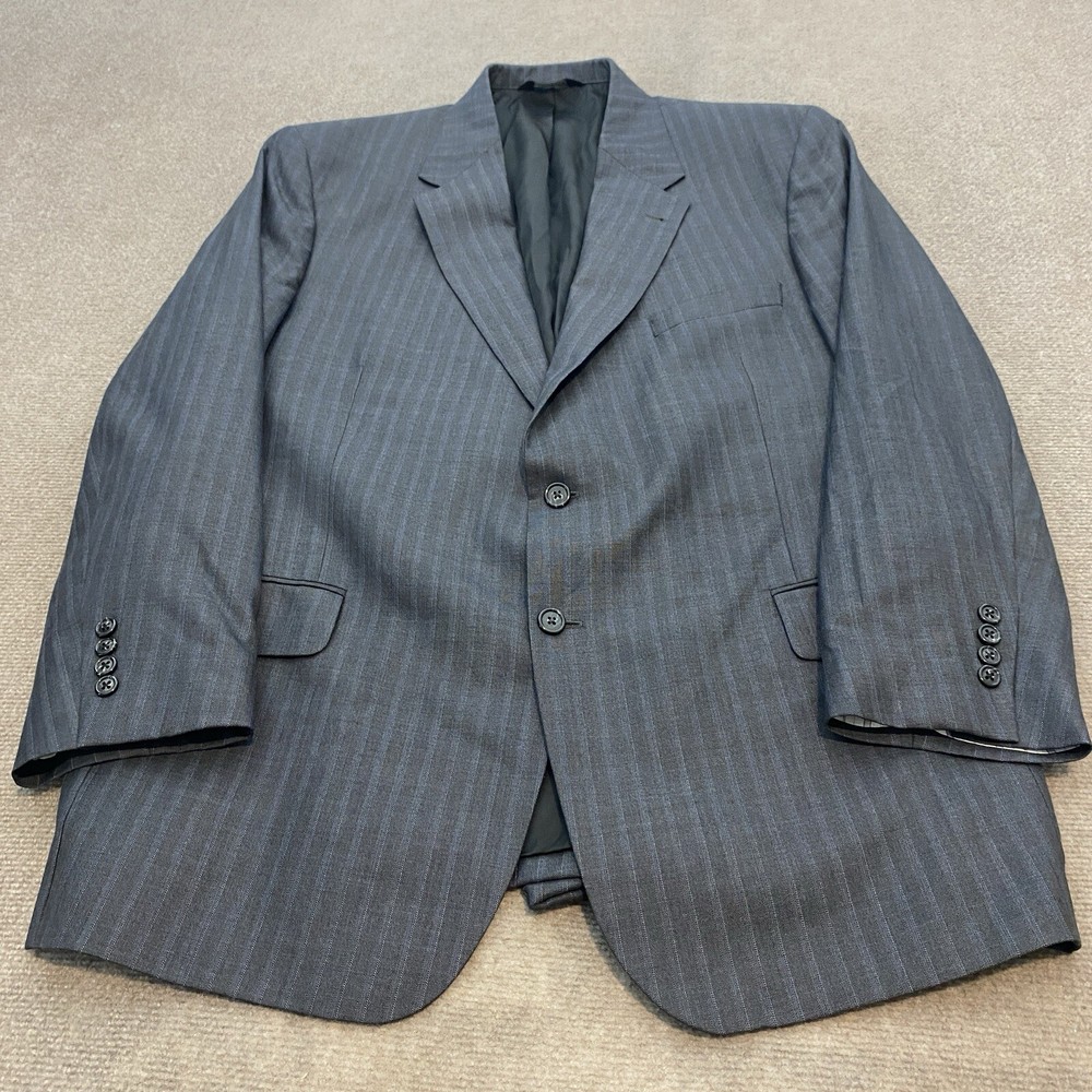 Jos A Bank Blazer Sport Coat Mens Size 46R Silk Wool Blue Black Striped 2 Button