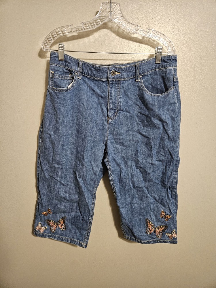 Christopher & Banks Womens Denim Embroidered Butterflies Capri Pants Size 12