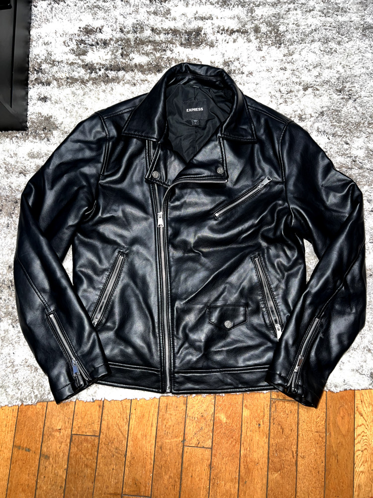 Express Black Faux Leather Moto Jacket Men’s Small