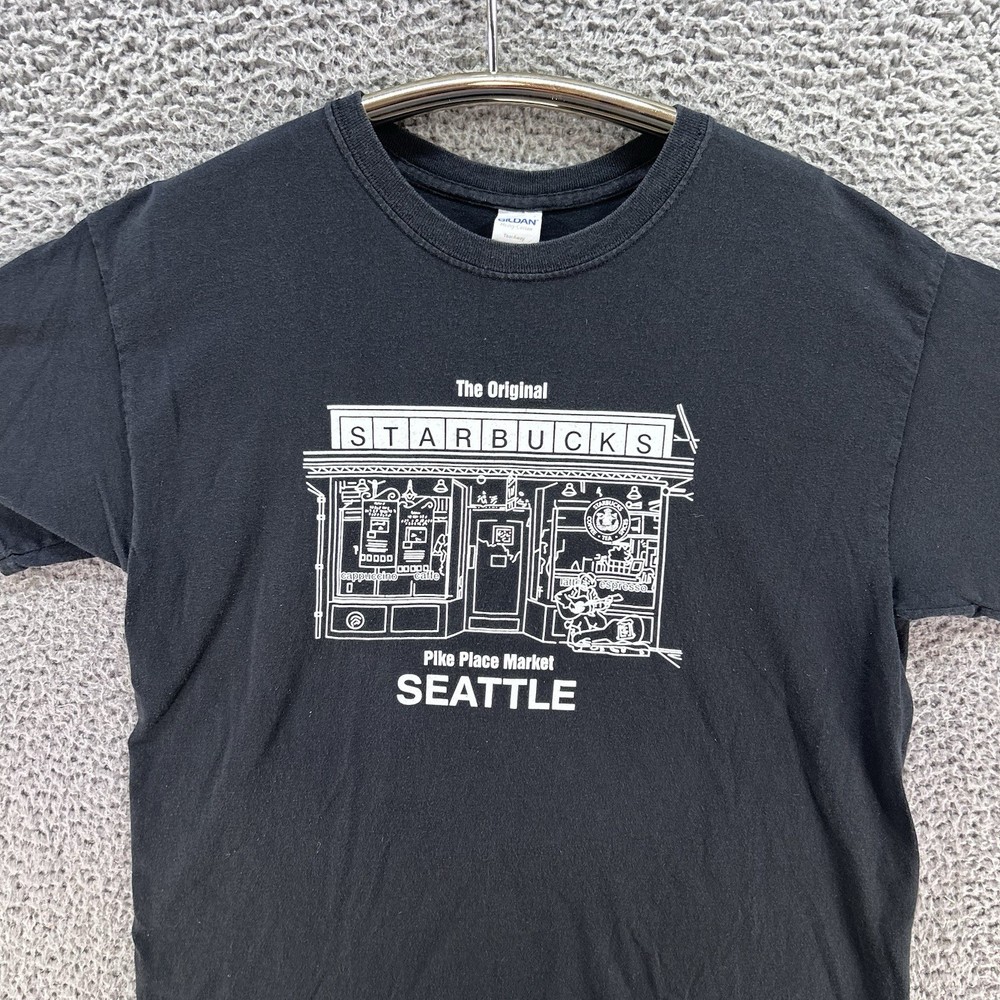 The Original Starbucks Pike Place Market Seattle T-Shirt Size Large Black Unisex