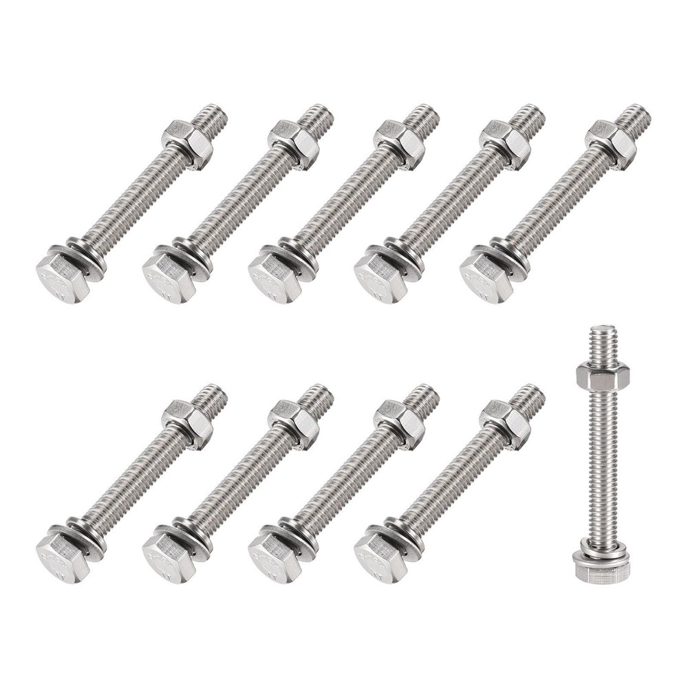 Hex Head Screws Bolts, Nuts, Flat & Lock Washers Kits (M6x50mm),10 SETS
