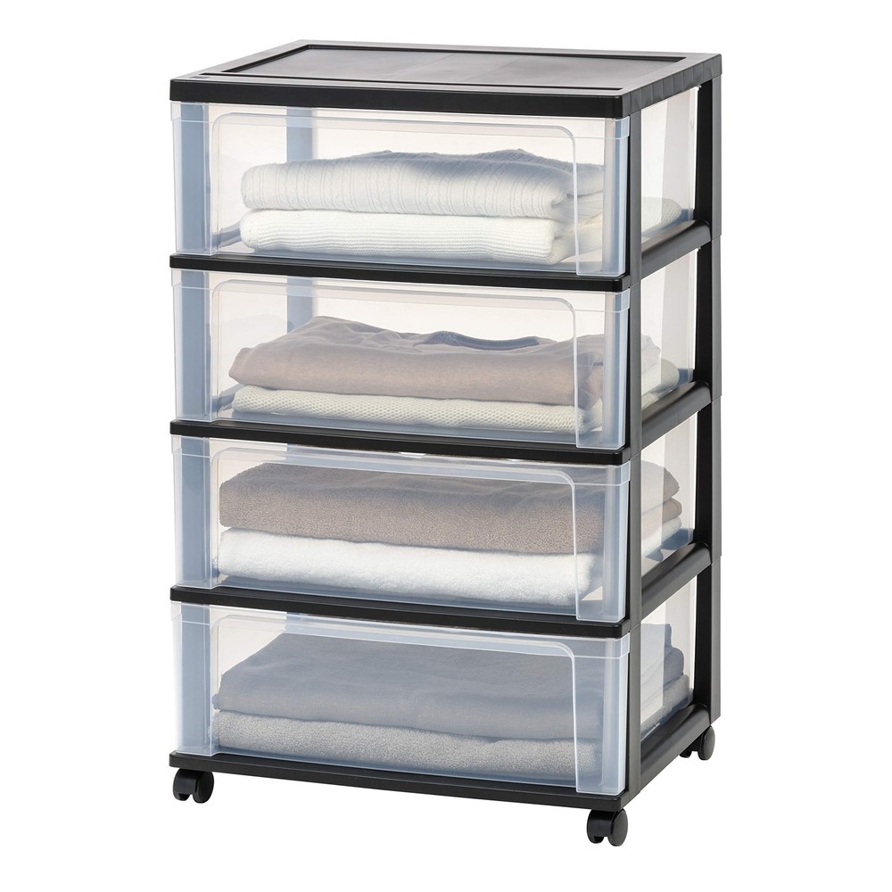 USA Plastic Drawer Storage Organizer Rolling Cart, with Wheels Casters, 4-Dra...