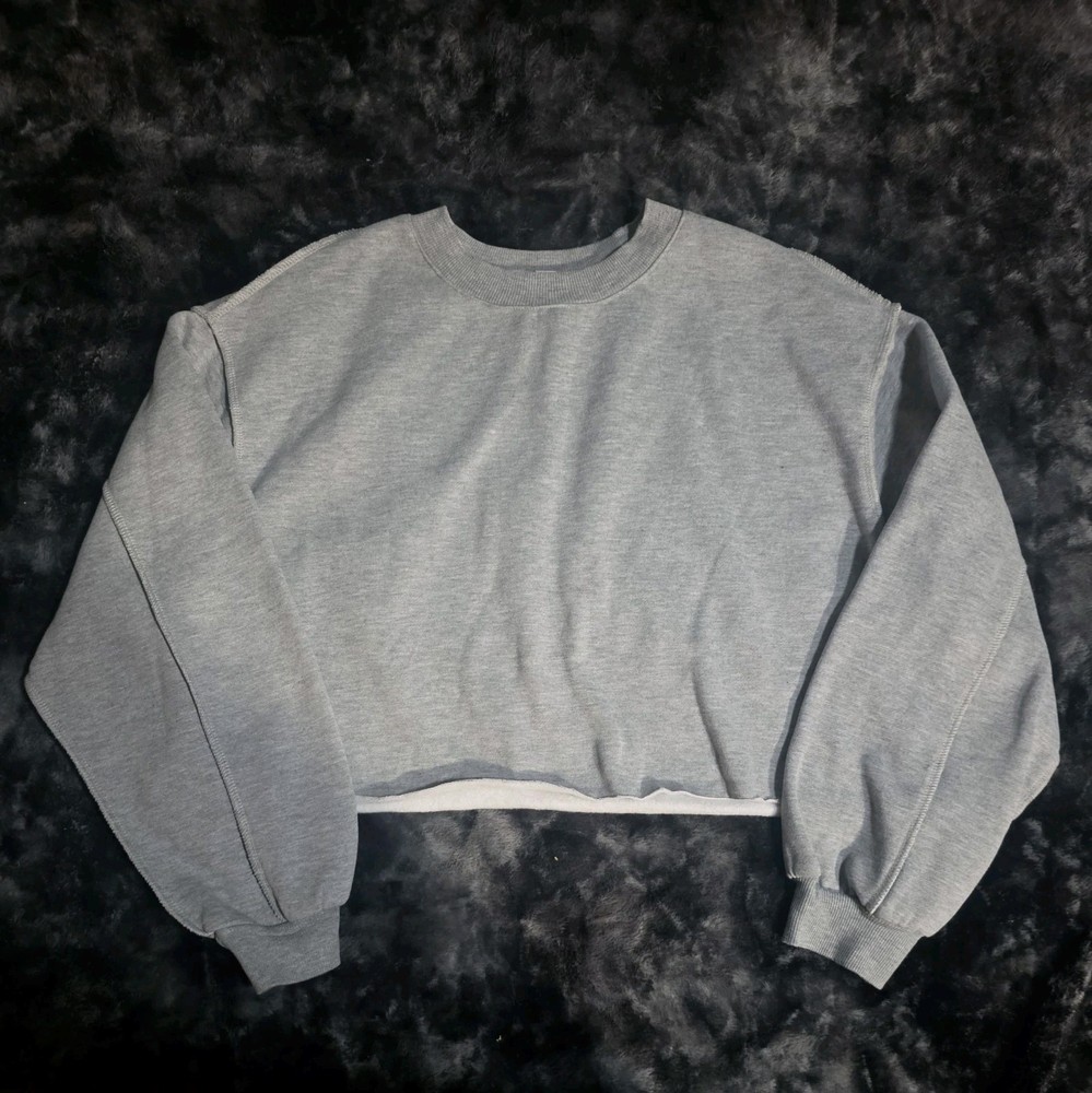 Amazhiyu Women's Cropped Ash Sweatshirt XL, Long Sleeve, Crewneck, Gray