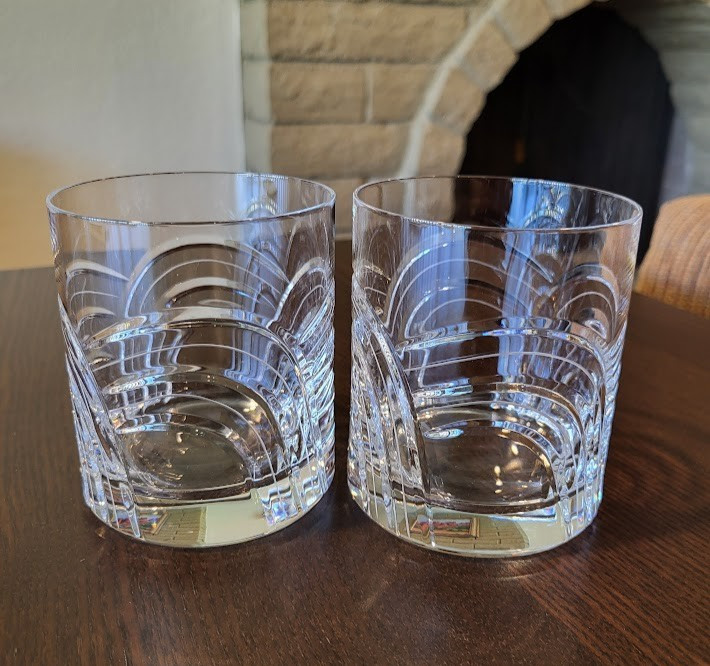 Rogaska Set of 2 Double Old Fashioned Glasses Maestro Pattern Art Deco