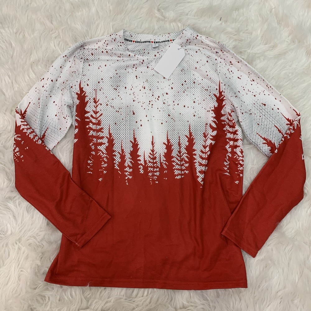 Women's forest tree print red and white small top