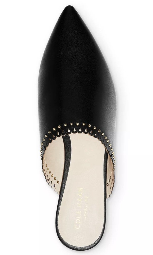 Black Cole Haan 8.5 Studded Leather Mules Slip On NIB