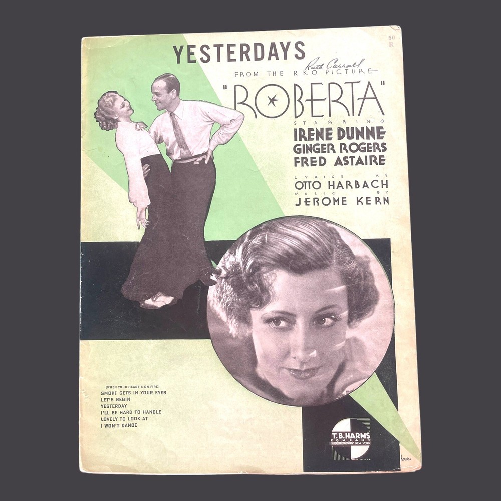 Yesterdays 1933 Sheet Music VTG Fred Astaire Ginger Rogers Roberta Jerome Kern