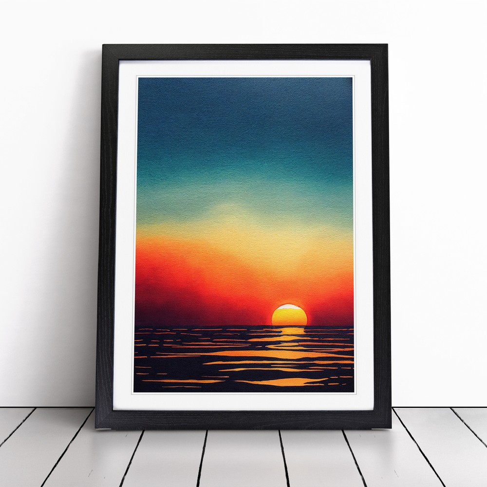 Watercolour Ocean Sunset No.4 Wall Art Print Framed Canvas Picture Poster Decor