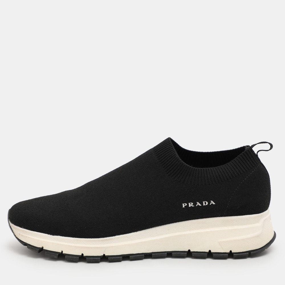 Prada Black Knit Fabric Low Top Sneakers Size 38