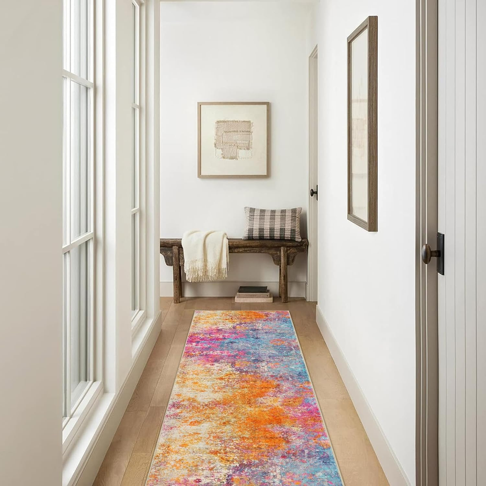 Modern Abstract 2x8 Runner Rug with Non-Slip Rubber Backing Colorful Hallway Carpet