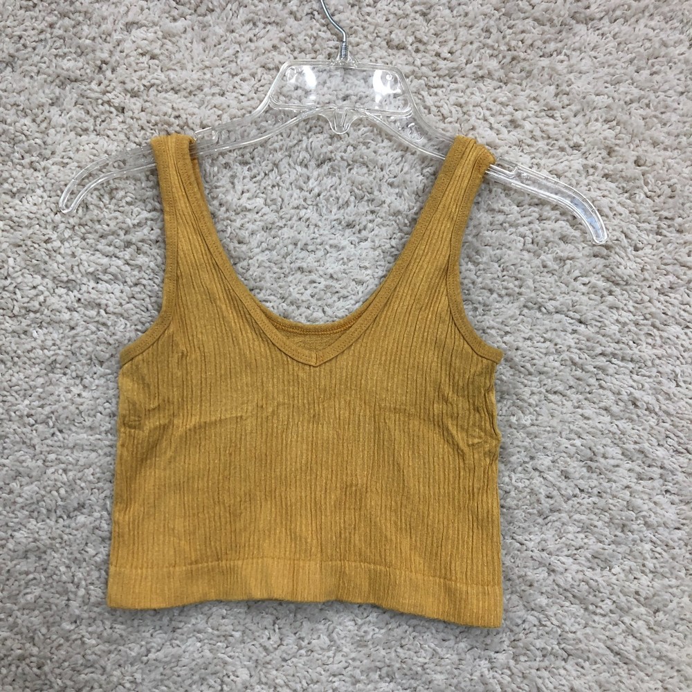 Out From Under Urban Outfitters Tank Top Shirt Medium Womens Yellow Crop V Neck