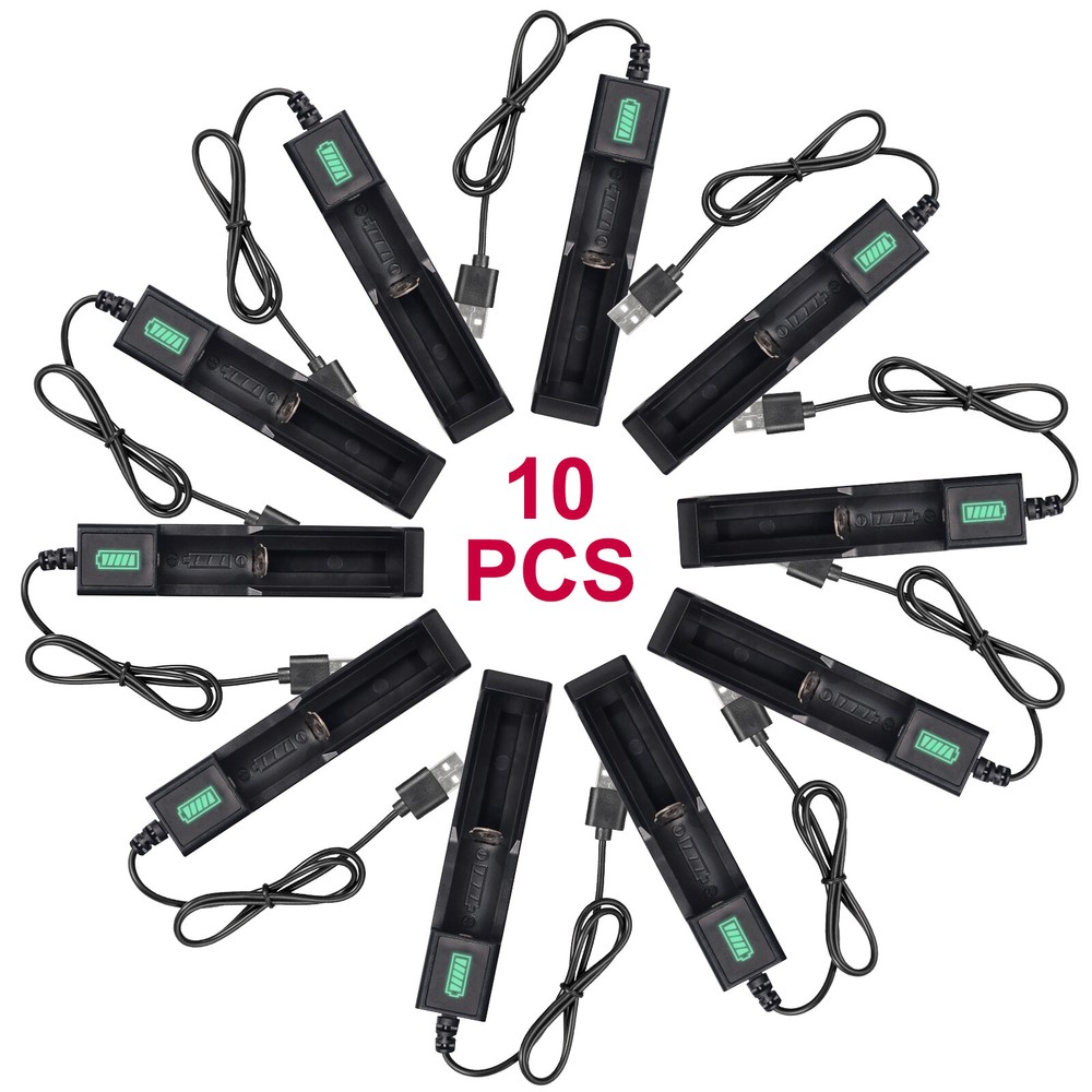 10X Universal Lithium Smart Battery Charger 1-Slot 3.7V for 16340/14500/26650